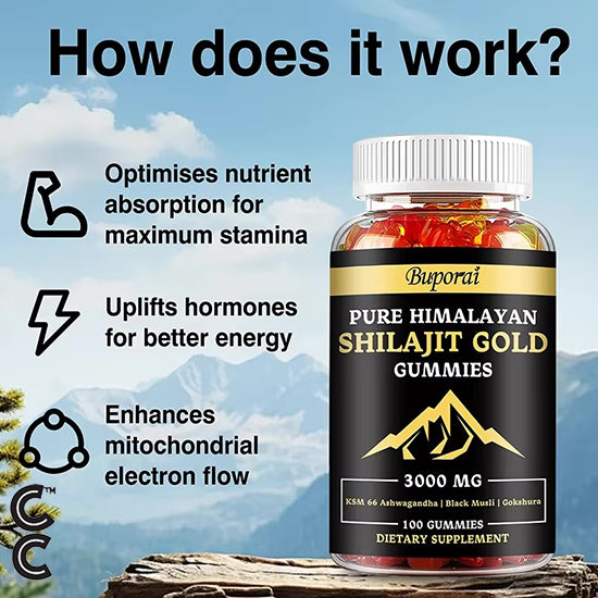 Shilajit Gold Gummies 3000mg - Improves Mood, Immunity, Skin and Digestive Health, Boosts Energy