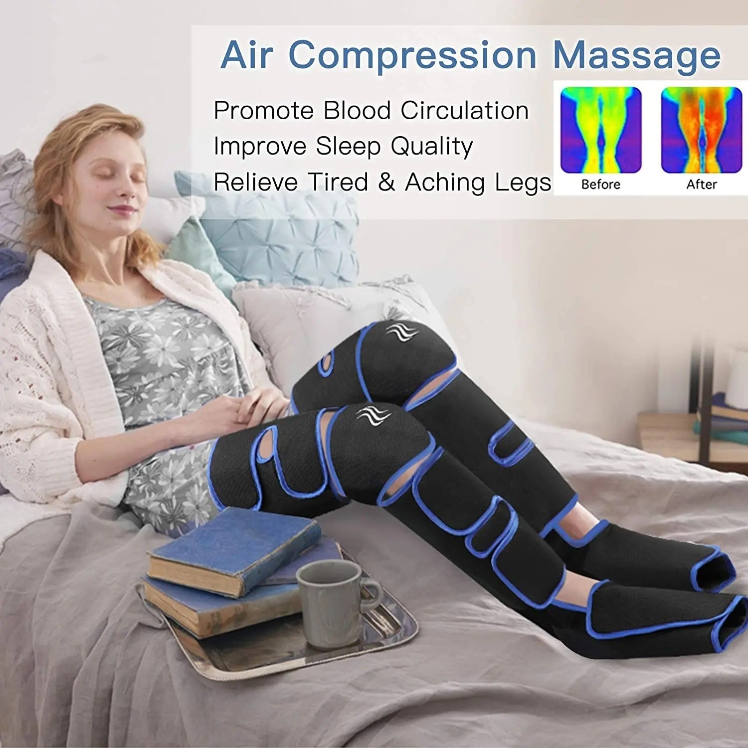 Foot air pressure leg massager promotes blood circulation, body massager, muscle relaxation, lymphatic drainage device 360°
