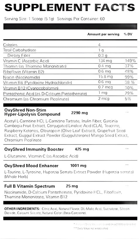 Oxyshred Non Stim  INFO Panel