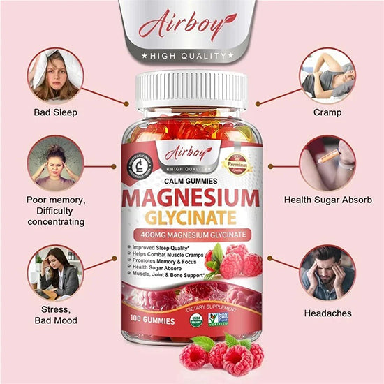 Magnesium Glycinate Gummies - Brain Health, Strengthen Muscles and Bones, Improve Sleep, Relax Nerves