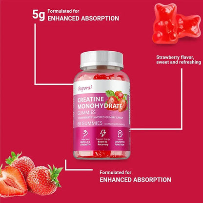 Creatine Monohydrate Gummies - Increases Lean Muscle Mass, Gluten Free, Supports Muscle, Energy and Cognitive Function