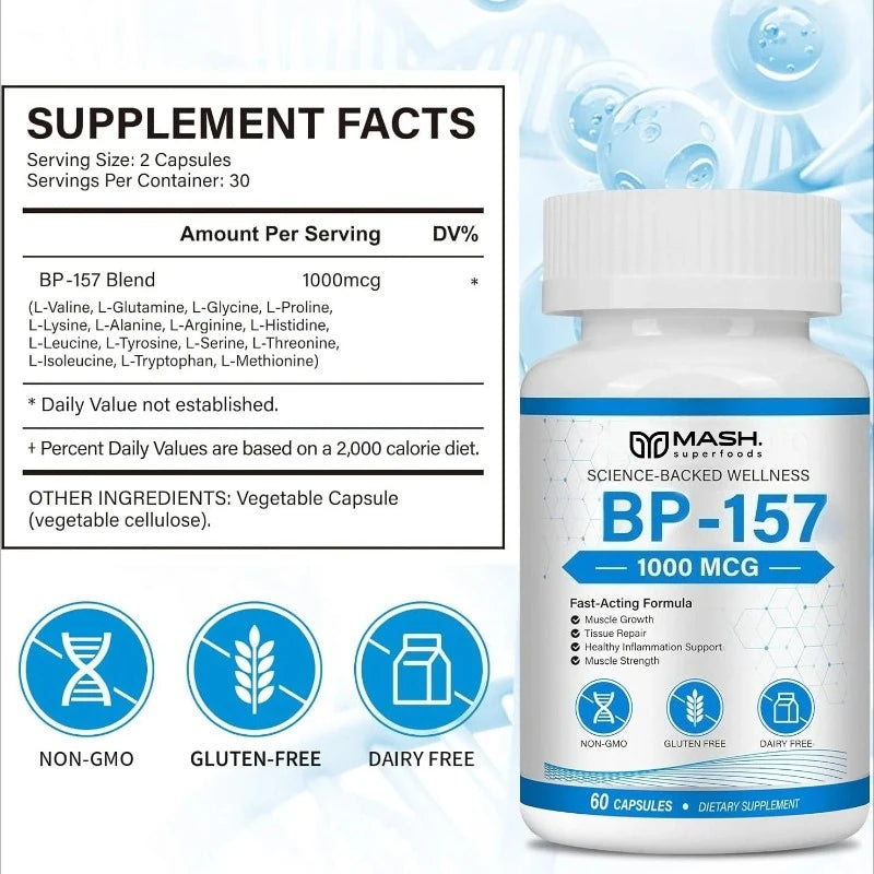 BP-157 Supplement - Supports Muscle Growth, Tissue Repair, Increases Muscle Strength, and Boosts Energy.