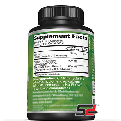 Calcium D-Glucarate supplements for liver support and detoxification -500mg per serving -60 capsules