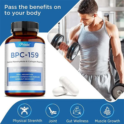 BPC-159 Peptide Capsules - Creatine Monohydrate and Collagen Peptides, Post-Workout Recovery, Bone and Joint Support, Magenisum