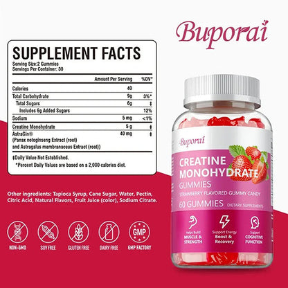 Creatine Monohydrate Gummies - Increases Lean Muscle Mass, Gluten Free, Supports Muscle, Energy and Cognitive Function