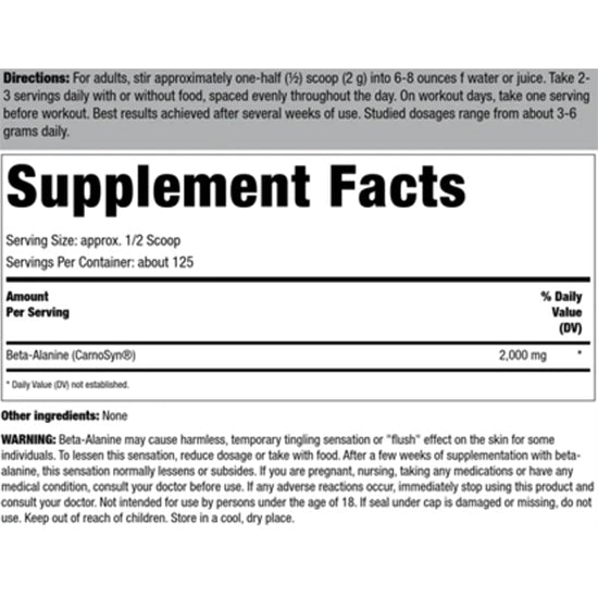 PipingRock | Beta Alanine Powder, 2000 mg, (250 g) Bottle