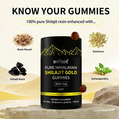 Pure Himalayan Shilajit Gummies Gold for Men & Women Energy & Immune System Minerals Supplement