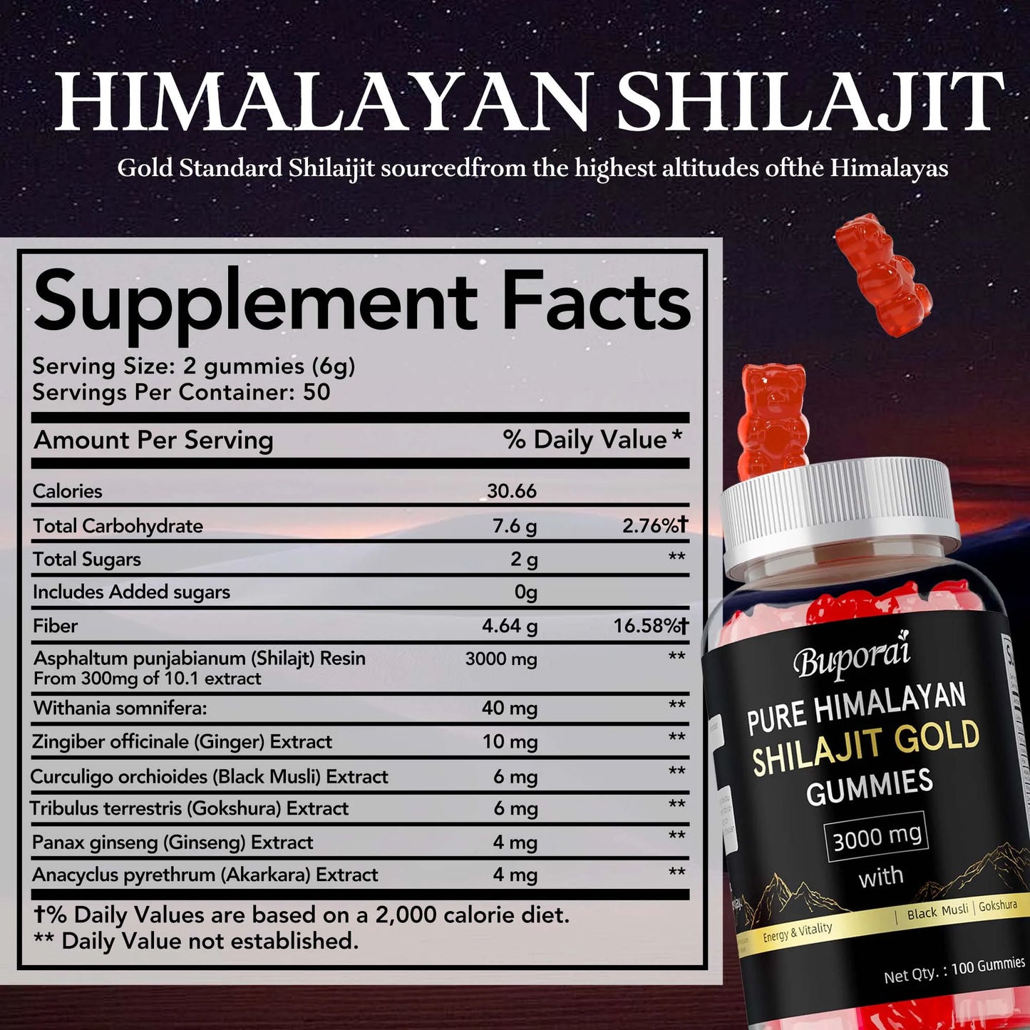 Pure Himalayan Shilajit Gold Gummies - Improve Athletic Performance, Reduces Fatigue, Endurance and Memory, Promote Brain Health