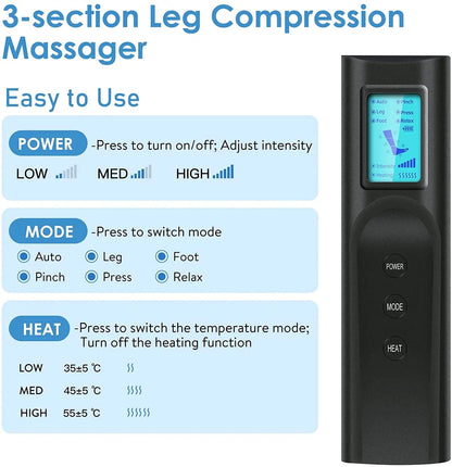 Foot air pressure leg massager promotes blood circulation, body massager, muscle relaxation, lymphatic drainage device 360°
